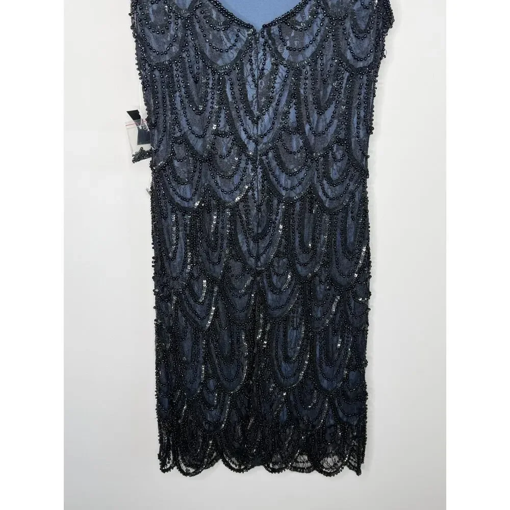 Pisarro Nights Embellished Sequins Sleeveless Mini Cocktail Dress Navy Blue 6